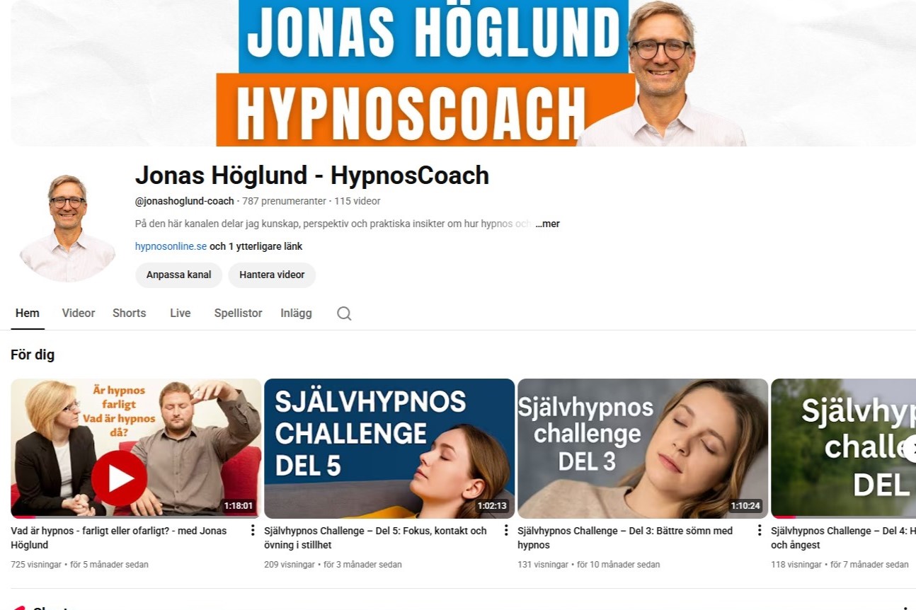 Bild av startsidan för Jonas Höglund Coach Youtubekanal